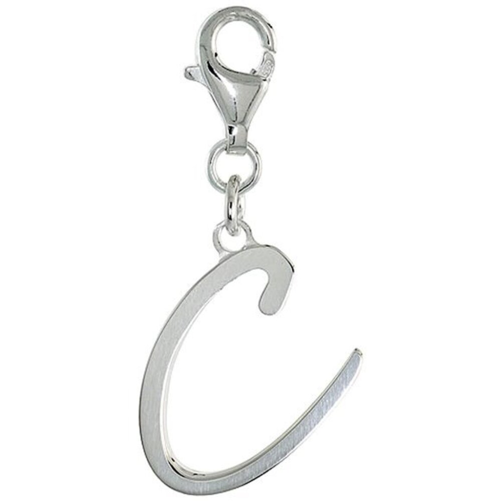 Sterling Silver Alphabet Pendant Block Initial C Charm with Lobster 22mm